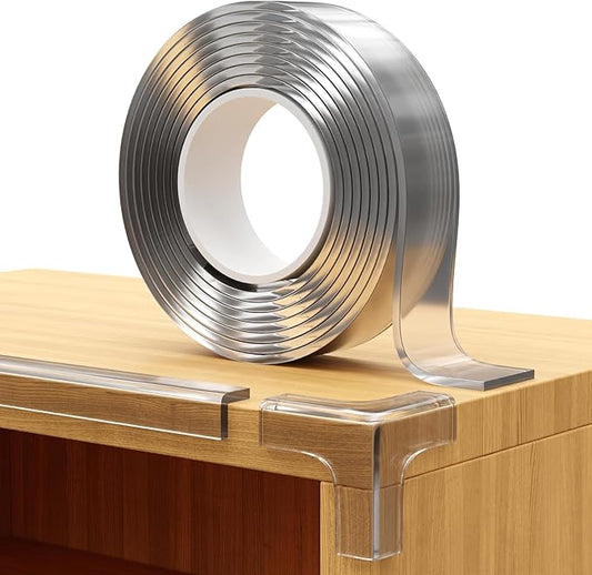 Furniture Corner & Edge Safety Bumpers, 16ft Edge Protector & 4 Clear Corner Protector Baby Proofing. Clear Corner Guards for Corner Table Protector for Kids. Cabinet Edge Protector & Corner Bumpers