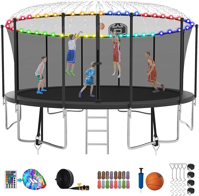 SKYUP Tranpoline 1500LBS 16 15 14 12 10 8 FT Tranpoline for 7-10 Kids and Adults, Windproof Outdoor Tranpoline with Enclosure Net, Basketball Hoop, Easy to Install & Last Long - ASTM Approved