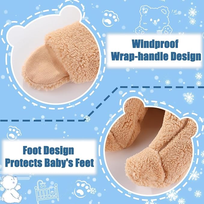 Fairy Baby Newborn Baby Winter Snowsuit Bear Thick Romper Footie Double Zip Hooded Jumpsuit Fleece Coat Infant Boy Girl 0-12M