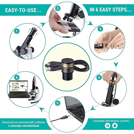 AmScope - M40-K-MDM35 IQCREW by 120X – 1200X Kid’s 85+ Piece Premium Microscope STEM Kit with Color Camera, Interactive Kid’s Friendly Software, Prepared and Blank Slides and More