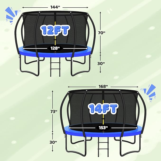 Trampoline 8FT 10FT 12FT 14FT 16FT, Recreational Trampolines with Enclosure Net and Ladder, Outdoor Anti-Rust Trampolines for Kids and Adults, ASTM Approved