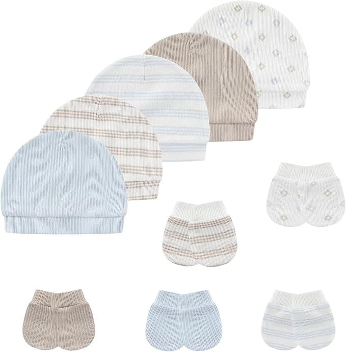 Baby Hat and Mittens Set Cotton Newborn Baby Hats Caps for Boys and Girls, 0-6 Months