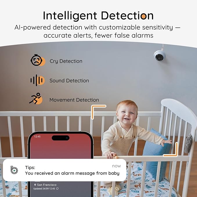 BOIFUN 2K HD 5-Inch Split-Screen, Smart WiFi Baby Monitor with Camera and Audio, Smartphone APP, AI Motion & Cry Detection, Night Vision, 360° Auto Tracking,Humidity &Temperature Detection,2-Way Talk