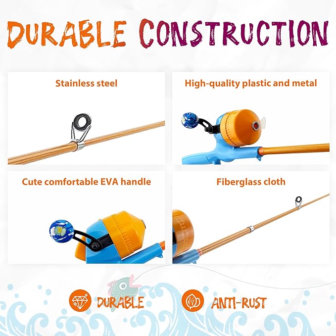 Kids Fishing Pole, Telescopic Fishing Rod, Toddler Collapsible Fishing Rod and Reel Combo with Tackle Box, Fishing Line, Bobber, and Soft Lures for Boy, Girl, Youth, Beginner, Over 4 Years Old