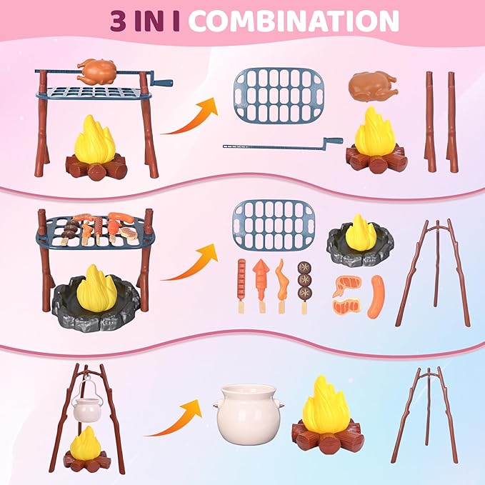 Camping Set Toys with Pop up Tent Pretend Play Indoor Outdoor Camping Playset,Christmas Birthday Gifts for Toddlers Kids Girls 3-5 Years Old