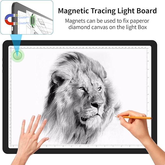 Phylosal Magnetic A3 Light Pad, Super Bright Light Box with Side Button, Diamond Art Light Board, Lightbox for Tracing and Drawing, USB Power Artcraft Light Table for Sketching, Weeding Vinyl (Black)