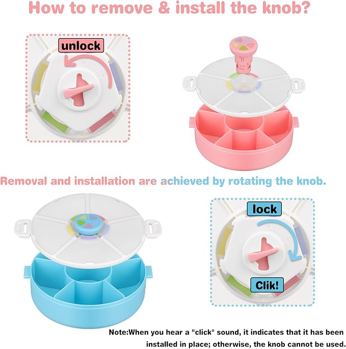 Kids Reusable Rotating Snack Container with 5 Separate Compartments, Color Matching Opening Lid, BPA/PVC-Free, Dishwasher Safe, Perfect for Travel, School Lunches & On-the-Go Snacking-Blue