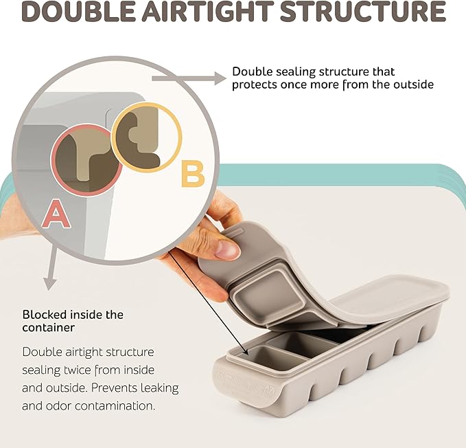 Silicone Freezer Trays with Lid, 2ea 1oz 6 Section-Leak Proof Silicone Freezer molds for Homemade Baby Food Breastmilk, Purees, Vegetables, Fruit, Baby Food Jars Ice Tray with Lid BPA Free Gray