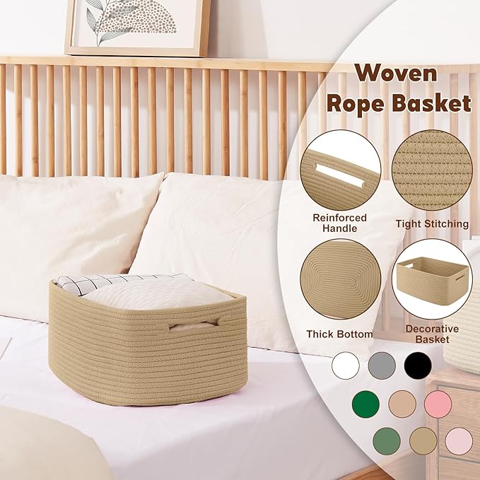 OIAHOMY Storage Basket for Shelves, Closet Cube Storage Bins Baskets for Clothes Blanket Towels, Baby Nursery, Toy Baskets Box, Woven Rope Basket, 17.72*12.99*7.87 IN, 2 Packs Jute Yellow