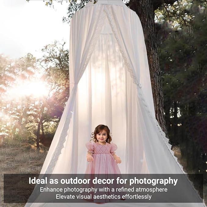 OldPAPA Kids Bed Canopy with Pom Pom Hanging Mosquito Net for Baby Crib Nook Castle Game Tent Nursery Play Room Decor，White