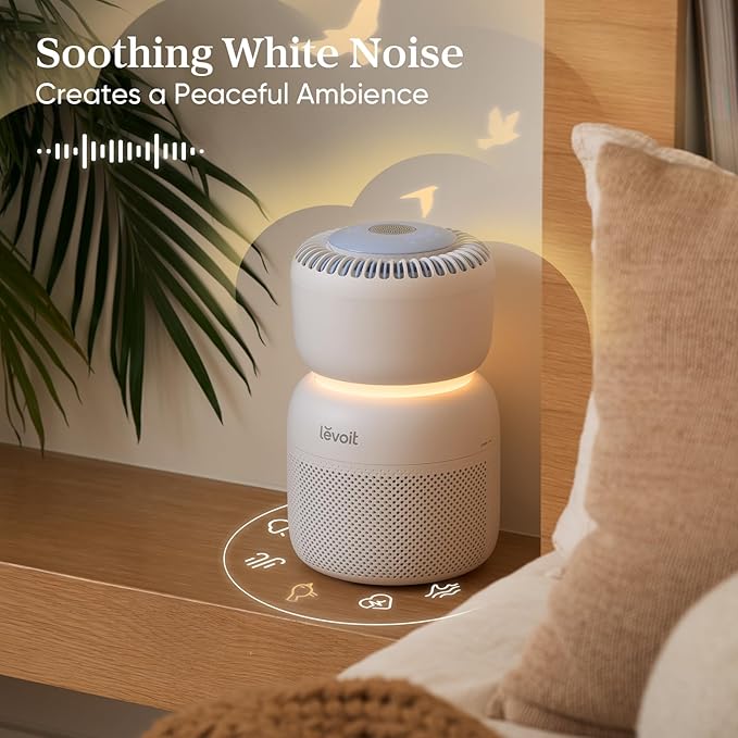 LEVOIT Air Purifier for Baby with White Noise Sound Machine and Blue-Light-Free Night Light in Bedroom, HEPA Filter Removes Ultrafine Particle, AHAM VERIFIDE, 5 Air Quality Monitor, Smart WiFi, Sprout