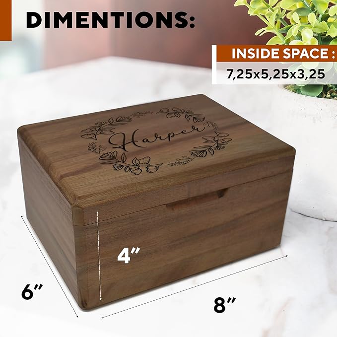 Custom Baby Memory Box for Kids- 1st Birthday Keepsake Gifts for Babies, Engraved First Birthday Memory Time Capsule Box with Hinged Lid, Unique Shower Baby Gift, Memento Chest Memorabilia, 8x6x4 in