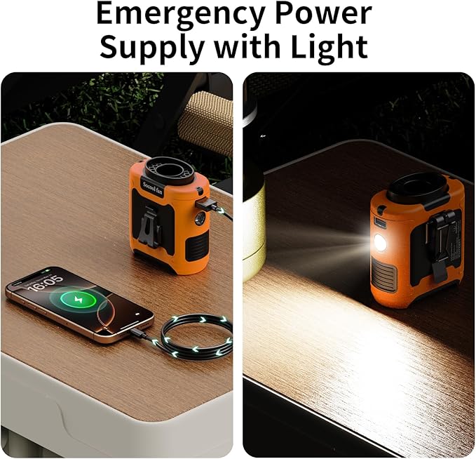 Socool 10000mAh Portable Waist Fan Clip on Wearable Belt Personal Fan Rechargeable Battery Operated with 5 Speeds & Flashlight Neck Hands-Free 40H Cooling for Outdoor Travel Power Bank (Orange)