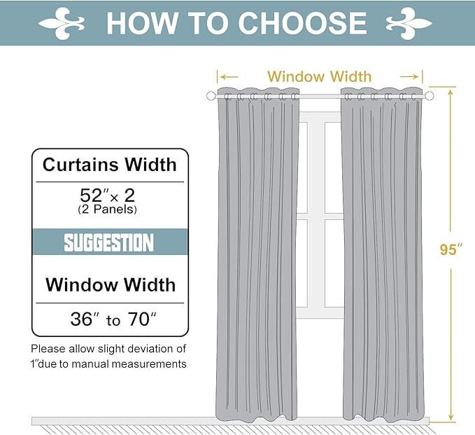 ChrisDowa 100% Blackout Curtains for Bedroom with Black Liner, 2 Thick Layers Total Blackout Thermal Insulated Grommet Long Window Curtains 2 Panels Set (Stone Blue, 52 x 95 Inch)