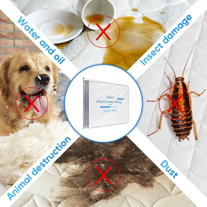 ZCHENBS® – Mattress Bags for Moving and Storage,Mattress Bag with Zippers,5 Mil Ultra-Thick Bed Bag,Waterproof,Anti-Tear,Heavy-Duty Mattress bag (Transaparent/Blue, Crib-(1 Pack))