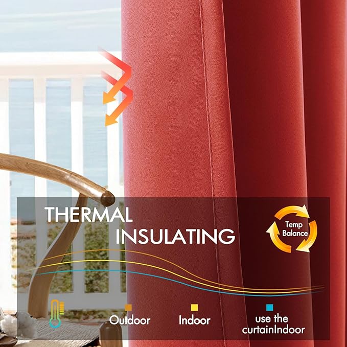 ANRODUO Back Tab Blackout Curtains for Bedroom Living Room, Rod Pocket Pinch Pleated Thermal Insulated Room Darkening Curtains 84 Inches Long 2 Panels, Burnt Orange, 42 x 84 Inch