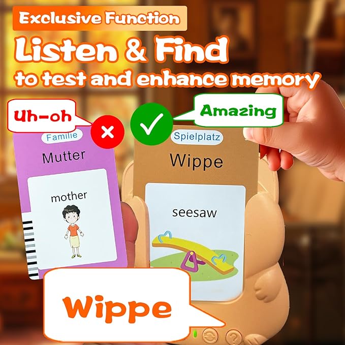 Talking Flash Cards for Kids - German Bilingual English Flashcard for Toddlers 3-12, Test Mode, 510 Sight Words, Audible Pocket Speech, Sensory Toys for Autism, Boys Girls Gifts (German)