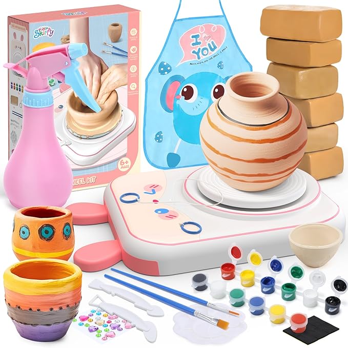 Skirfy Pottery Wheel for Kids Art Crafts Kits for Kids Ages 6-8 9-12 Clay Sculpting Tools & Painting Kit,Birthday Girls Toys 8-10,DIY Kits Clay Maker for Beginners