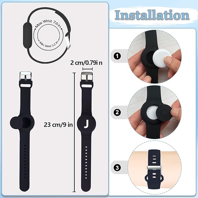Waterproof Bracelet for AirTag Kids, Personalized Initial Letter Hidden Holder Compatible with Air Tag, Silicone Case for Airtag Adjustable Anti-Lost GPS Tracker for Toddler Child Elder, J