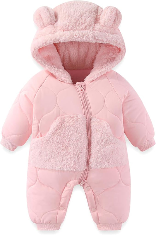 JiAmy Baby Snowsuit Newborn Winter Clothes Coat Romper Windproof Fleece Hat Zipper Baby Bear Outfit