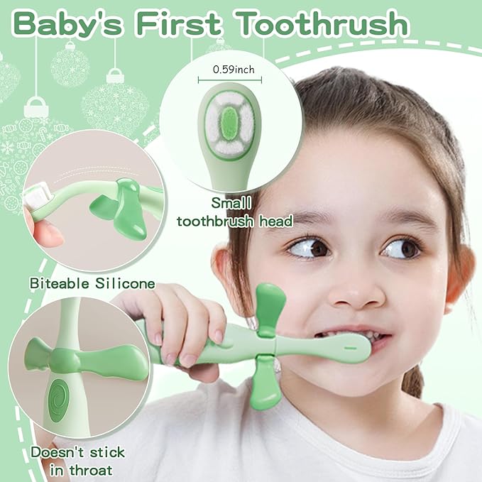 Kids Toothbrushes 2 Pack,Soft Bristle Toothbrushes for Baby 1-3 Years Old Cute Dinosaur Toothbrush for Toddlers Baby's First Training Toothbrush Anti-Strike Throat Not Easy to Shed Bristles