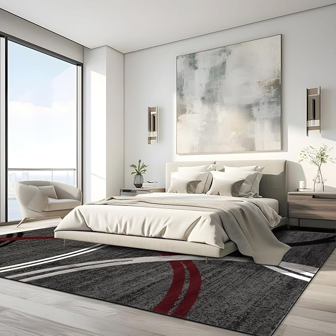 Rugshop Modern Wavy Circles Design Area Rug 12' x 15' Red