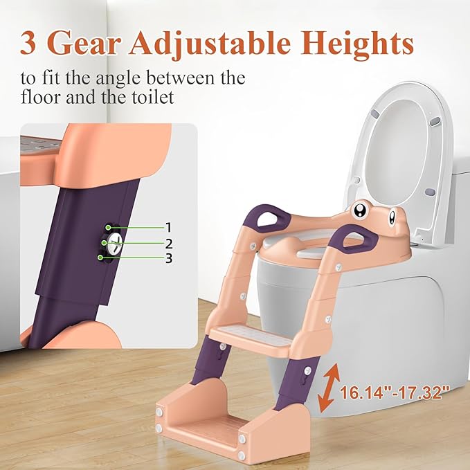 Potty Training Seat, Toddler Toilet Seat for Little Boys Girls, Potty Training Toilet with Urinals, Toddler Step Stool Ladder and Splash Guard (Pink)