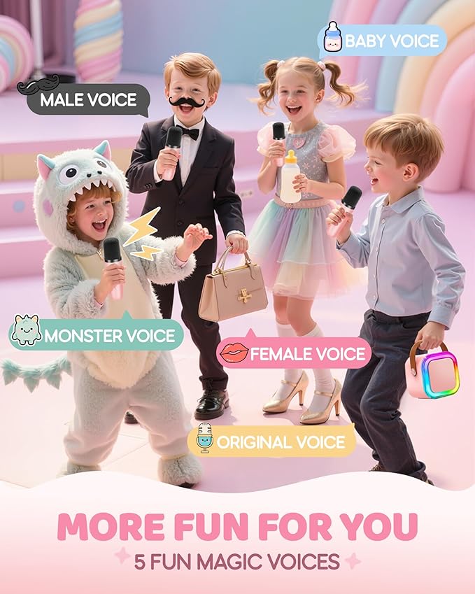 IROO Mini Karaoke Machine for Kids, 2025 TOP Toys Birthday Gifts Ideas for Girls Ages 4, 5, 6, 7, 8, 9, 10, 12+ Years Old, Portable MP3 Player with 3 Wireless Mics for Party