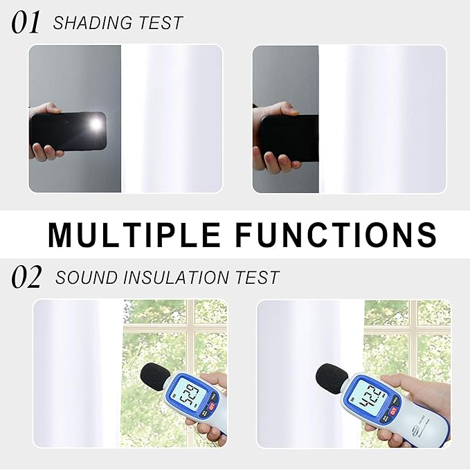 XWZO 100% Blackout Curtain Panels - Thermal Insulated Black Liner Rod Pocket Curtains, Noise Reducing and Heat Blocking Drapes for Hall and Studio Windows with Tiebacks, White, W42 x L72, Set of 2