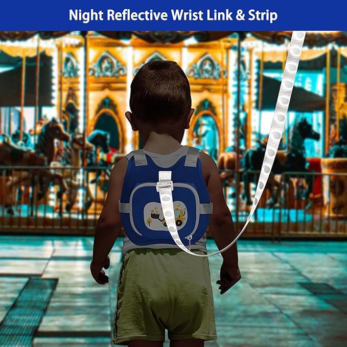 Accmor Toddler Harness Leash, Kids Cute Excavator Walking Harness Tether Wristband Assistant Strap Belt Protector for Baby Boys, Collapsible Child Leash + Anti Lost Wrist Link for Outdoor Travel Blue