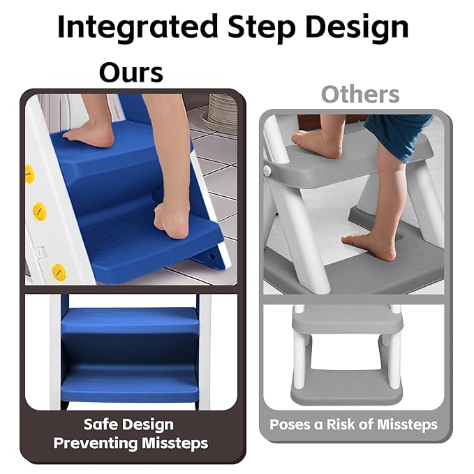 Primlect Space-Saving Potty Training Seat with Ladder, Adjustable Step and Toilet Seat Height, Top Handles for Easy Climbing, Easy to Carry, Portable Toddler Toilet Trainer for Small Bathrooms