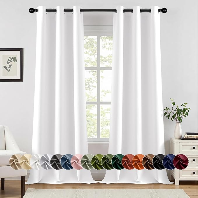 MIULEE Pure White Curtains for Bedroom Living Room 96 Inches Long 2 Panels, Thermal Insulated Room Darkening Drapes Grommet Top Noise Reducing Window Treatments 40x96 Inch