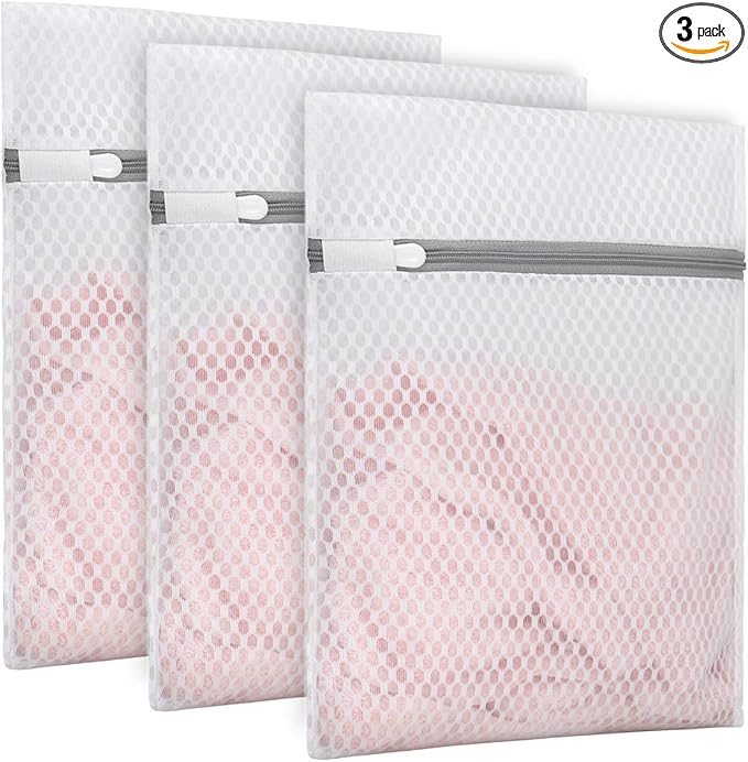 Muchfun 3Pcs Durable Honeycomb Mesh Laundry Bags for Delicates 9 x 12 Inches (3 Small)
