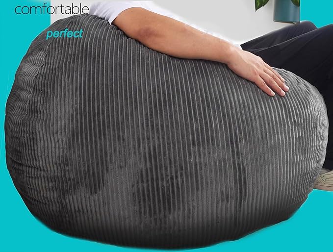 Bean Bag Chair 3Ft Luxurious Faux Rabbit Fur Memory Foam Bean Bag Chairs for Adults/Teens with Filling,Ultra Soft Faux Fur Fabric, Round Fluffy Sofa for Living Room Bedroom College Dorm (Grey)