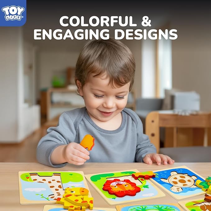 TOY Life Wooden Puzzles for Toddlers 2-4, Montessori Toys for 1 2 3 Year Old Toddler Boys Girls, Animals Jigsaw Puzzles, Educational Learning Toy Kids Puzzle, Best Gifts Toys for Baby Ages 1-3 2-4