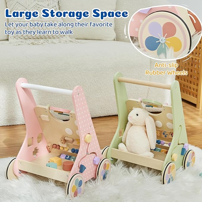Baby Push Walker for Baby Boy 6-12 Months, Wooden Baby Walker Push Toy, Learning to Walk, Baby Walkers for Girls, Montessori Walker Toy with Wheels