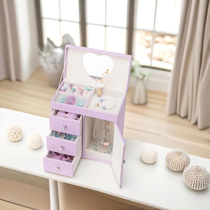Vlando Musical Jewelry Box with Spinning Ballerina, Girls’ Jewelry Organizer for Necklaces Rings and Hair Accessories, Gift for Girls and Kids, Purple