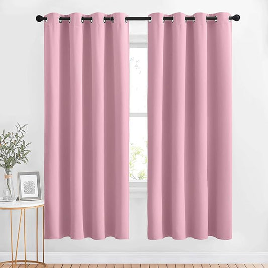 NICETOWN Crystal Pink Blackout Draperies Curtains - Window Treatment Thermal Insulated Solid Grommet Blackout Curtains/Drapes for Bedroom (Set of 2 Panels, 52 by 72 Inch, Crystal Pink)