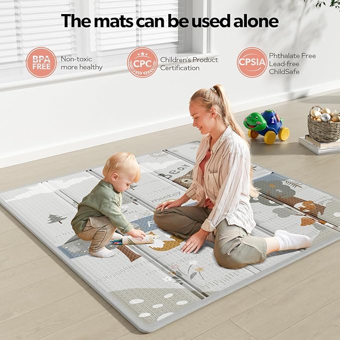 Fodoss Baby Playpen with Mat, Small Baby Play Pen(47x47inch), Playpen for Babies and Toddler (47×47inch Beige with mat)