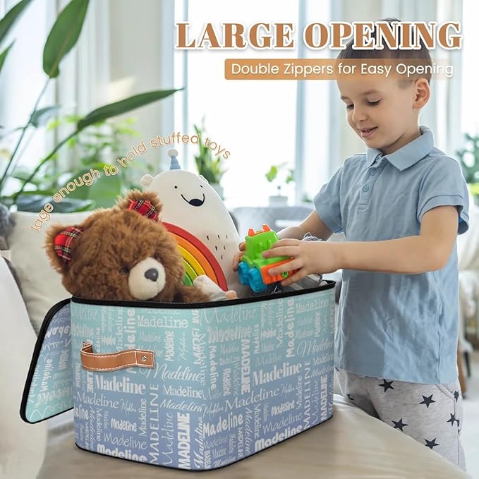 Custom Storage Basket with Name, Personalized Storage Bins with Zipper Lid, Foldable Fabric Storage Box Large capacity with Handle Green Blue Gradient