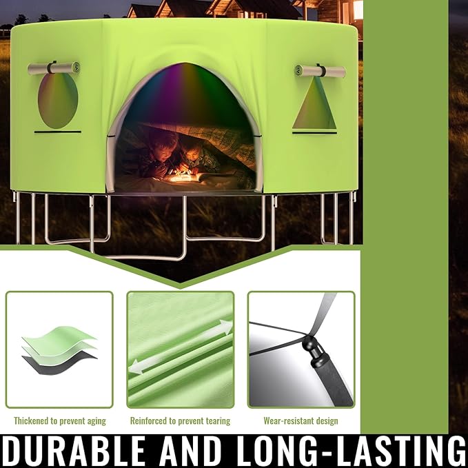 Gardenature 10FT/12FT/14FT Trampoline Tent(Tent Only), Fit Round Trampolines, Shade Cover with LED Light, Outdoor Trampolien Accessories, Anti-Tear, Beige