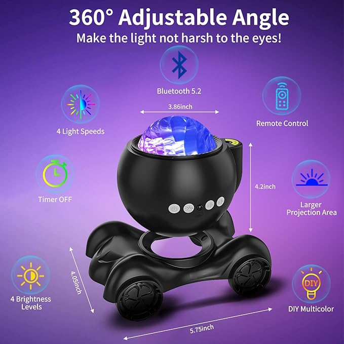 ENOKIK Northern Light Projector, Aurora Star Projector Built-in Bluetooth Speaker, White Noise Machine for Kids Adults, Galaxy Light for Bedroom/Ceiling/Party/Gift (Black)