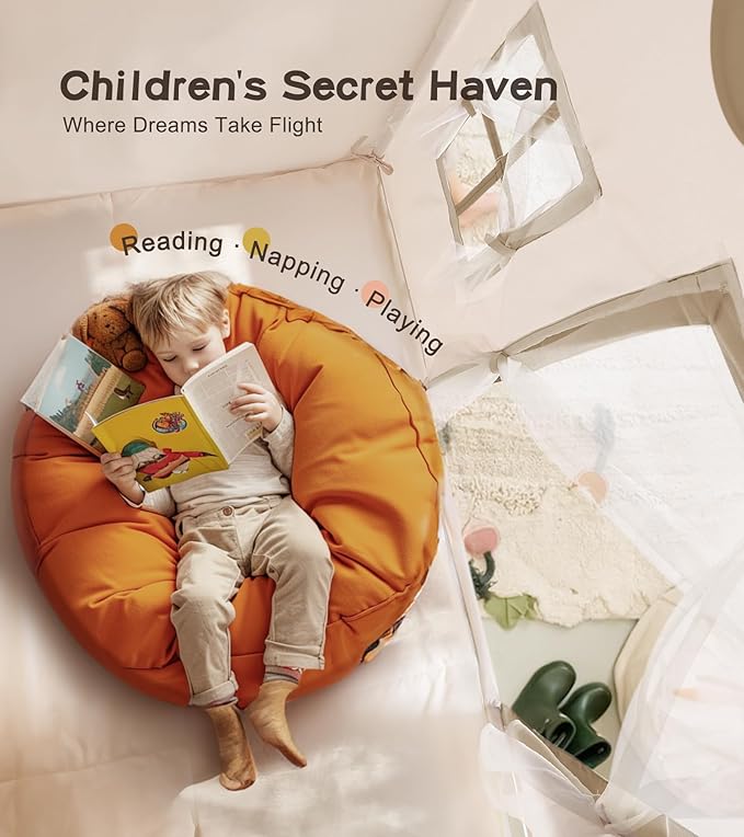 Play Tent with Mat, Star Light Large Kids Playhouse with Windows Easy to Wash, Indoor and Outdoor Play Tents for Kids, Little Dove Toys for Girls, Boys, 47x40x52 (Brown Playhouse, Large Size)