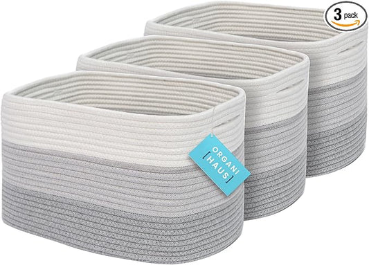 OrganiHaus Set of 3 Grey Woven Baskets for Organizing, Cotton Rope Basket for Decor, Shoe Basket Organizers & Storage, Decorative Storage Baskets & Bins, Cute Storage Basket for Toys & Cloths