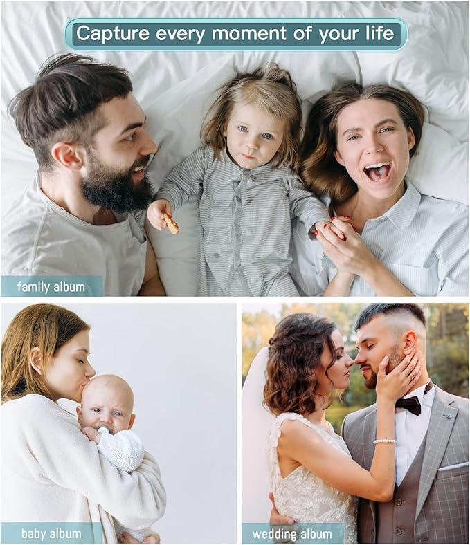 popotop Photo Album Self Adhesive with Picture Display Window,60 Pages DIY Scrapbooking Supplies Kit for 4x6 10x12 Picture,Linen Cover Memory Book for Baby Wedding, with Scraper and Metallic Pen