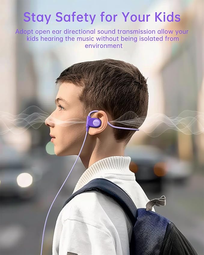 Kid Headphones for School, Air Conduction Open Ear Headphones, 3.5mm Jack Wired Cord, Ultra-Comfort, Ergonomic and Lightweight Design Perfect for School and Outdoor Activities-Purple