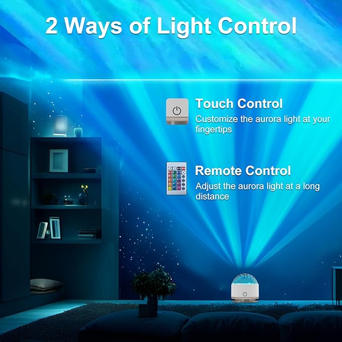 Northern Light Projector, Battery Operated Aurora Night Light, 16 Colors Galaxy Lamp Ocean Wave Ceiling Projector Mood Ambient Lighting for Bedroom Party Adults Kids Room Toddler Girl Gift