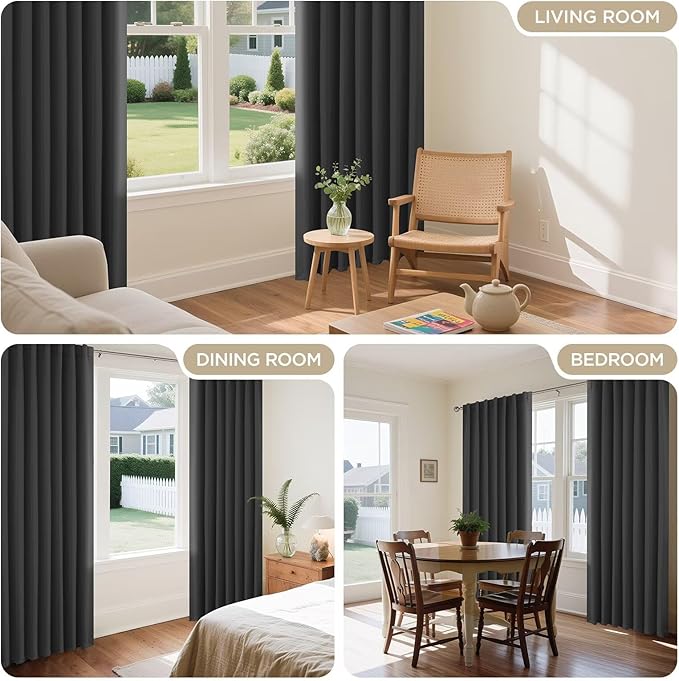 Joydeco 90 Inch Blackout Curtains for Bedroom, Thermal Insulated Black Out Curtains 2 Panels Set, Room Darkening Drapes for Living Room Window Rod Pocket Back Tab (W52 x L90 Inch, Dark Grey)