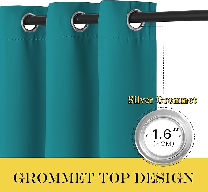 NICETOWN Blackout 78 inch Curtains for Doorway 2 Panels Set, Grommet Thermal Window Treatments Room Darkening Door Curtains for Bedroom/Home Family, Peacock Teal, W52 x L78