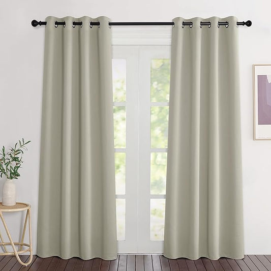 NICETOWN Room Darkening Natural Curtains 84 inches Long, Grommet Room Darkening Thermal Insulated Sound Dampening Window Treatments for Bedroom/Home Office, 2 Panels, W46 x L84